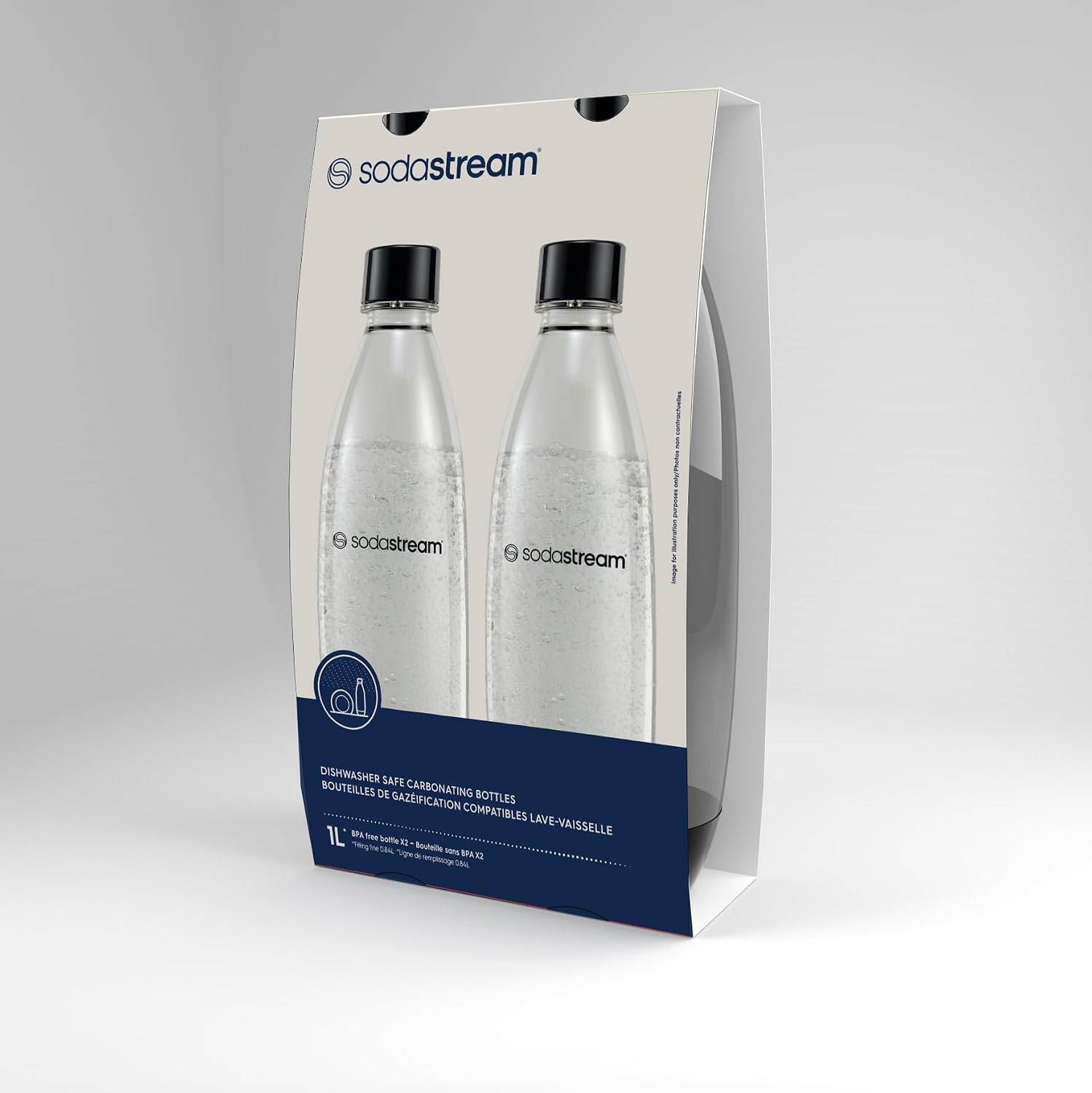 sodastream 1L Twin Pack Carbonated Water Bottle, Dishwasher Safe Slim, 2 Black Reusable Plastic Bottles for Sparkling Water, Soda Stream Compatible with TERRA, ART, ENSO, E-Terra…