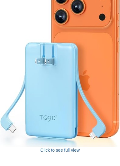 TG90 5000mAh Slim Portable Charger w/ Built-In AC Wall Plug & Cables (Various) $14.99 + Free Shipping w/ Prime or on $35+