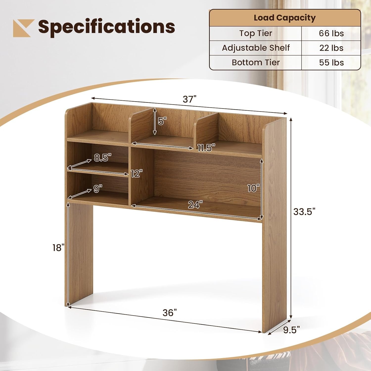 $39.99: Giantex 37" Desktop Bookshelf with 6 Shelves, Computer Desk Hutch, Natural at Amazon